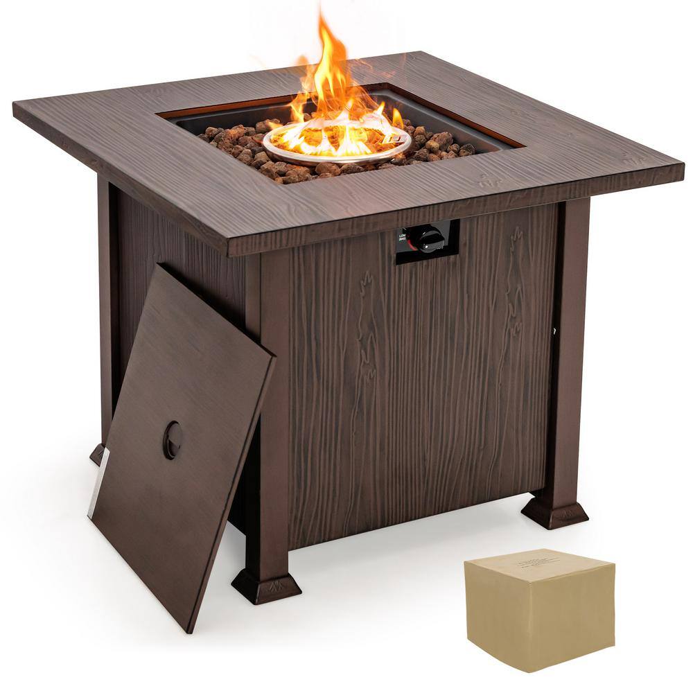 Costway 32 in. Patio Square Metal Fire Pit Table 50000 BTU Propane Gas Table with Lid and Lava Rocks NP10826CF