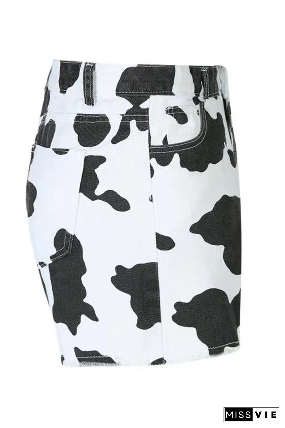 Cow Print High Waist Denim Shorts