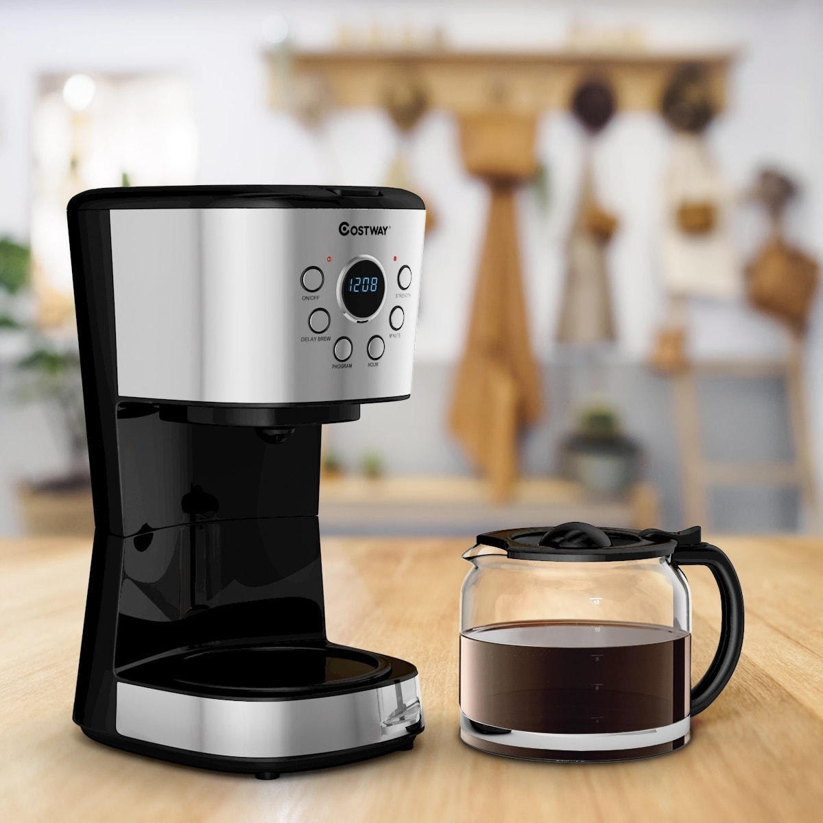 12-Cup Programmable Coffee Maker with LCD Display and 24hrs Timer