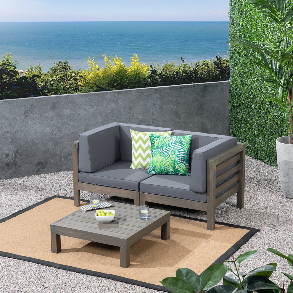 GDF Studio 3 Piece Dawson Outdoor Sectional Loveseat Set With Coffee Table   Transitional   Outdoor Lounge Sets   by GDFStudio  Houzz