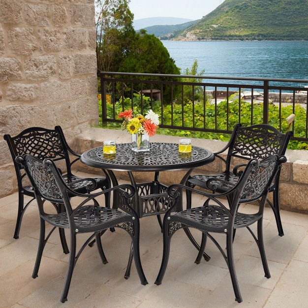 Tangkula 5pcs Cast Aluminum Patio Bistro Set Outdoor Dining Table amp Chair Furniture Set