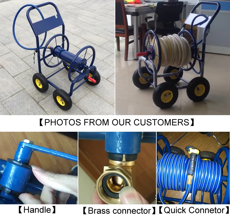 Heavy Duty Outdoor Garden Cart Four  Wheel Metal Garden Hose Reel Cart