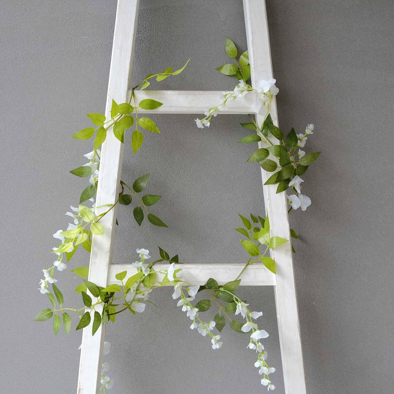 2 Pack White Silk Wisteria Flower Garland Hanging Vines, Artificial Floral Garland Wedding Arch Decor - 6ft