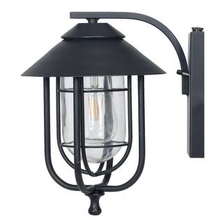 Honeywell 1-Light Black Integrated LED Outdoor Round Wall Sconce with Dusk to Dawn Sensor SS01GG010800