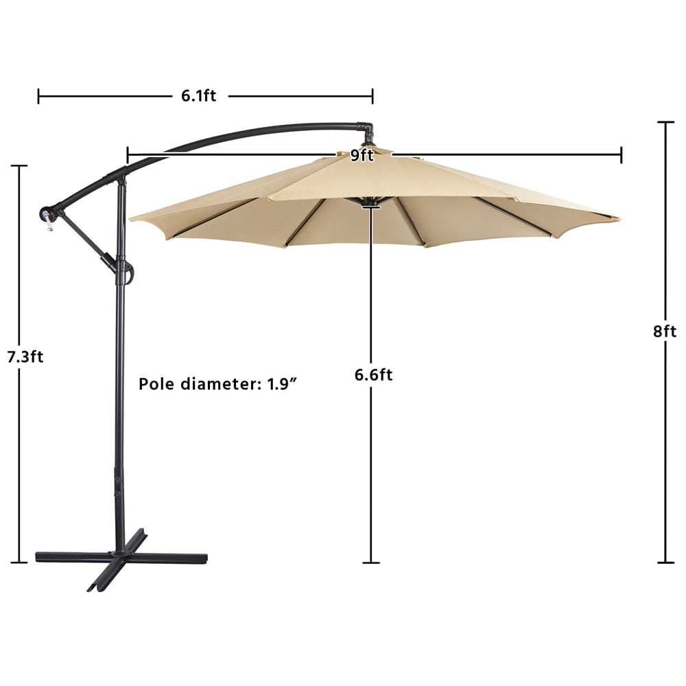 SMILE MART 9 Foot Offset Cantilever Patio Umbrella with Crank, Tan