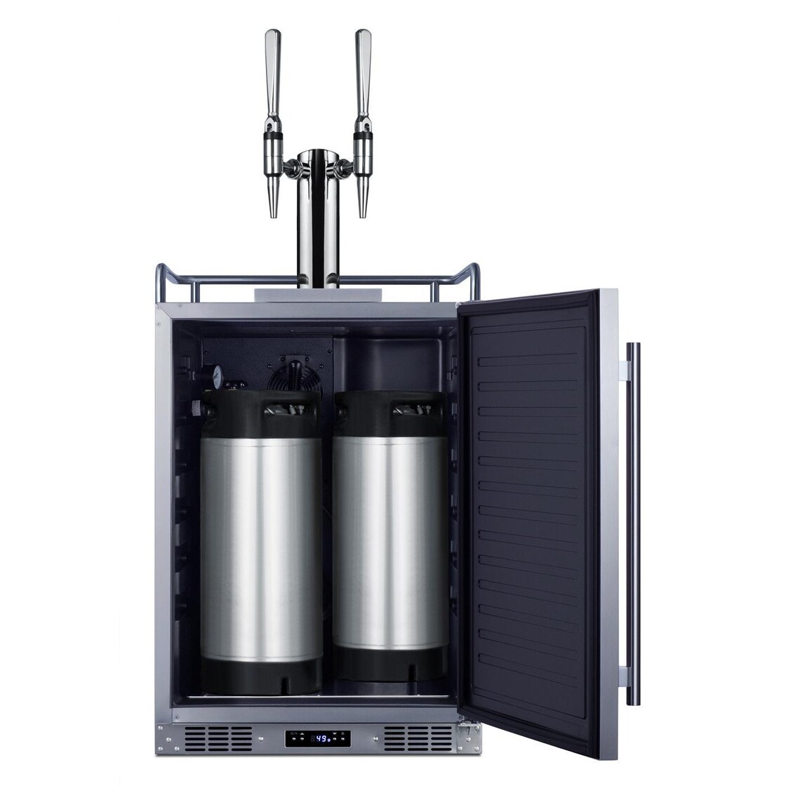 Summit Commercial Outdoor Rated Double Tap Nitro Infused Coffee Dispenser / Kegerator w/ Shelves