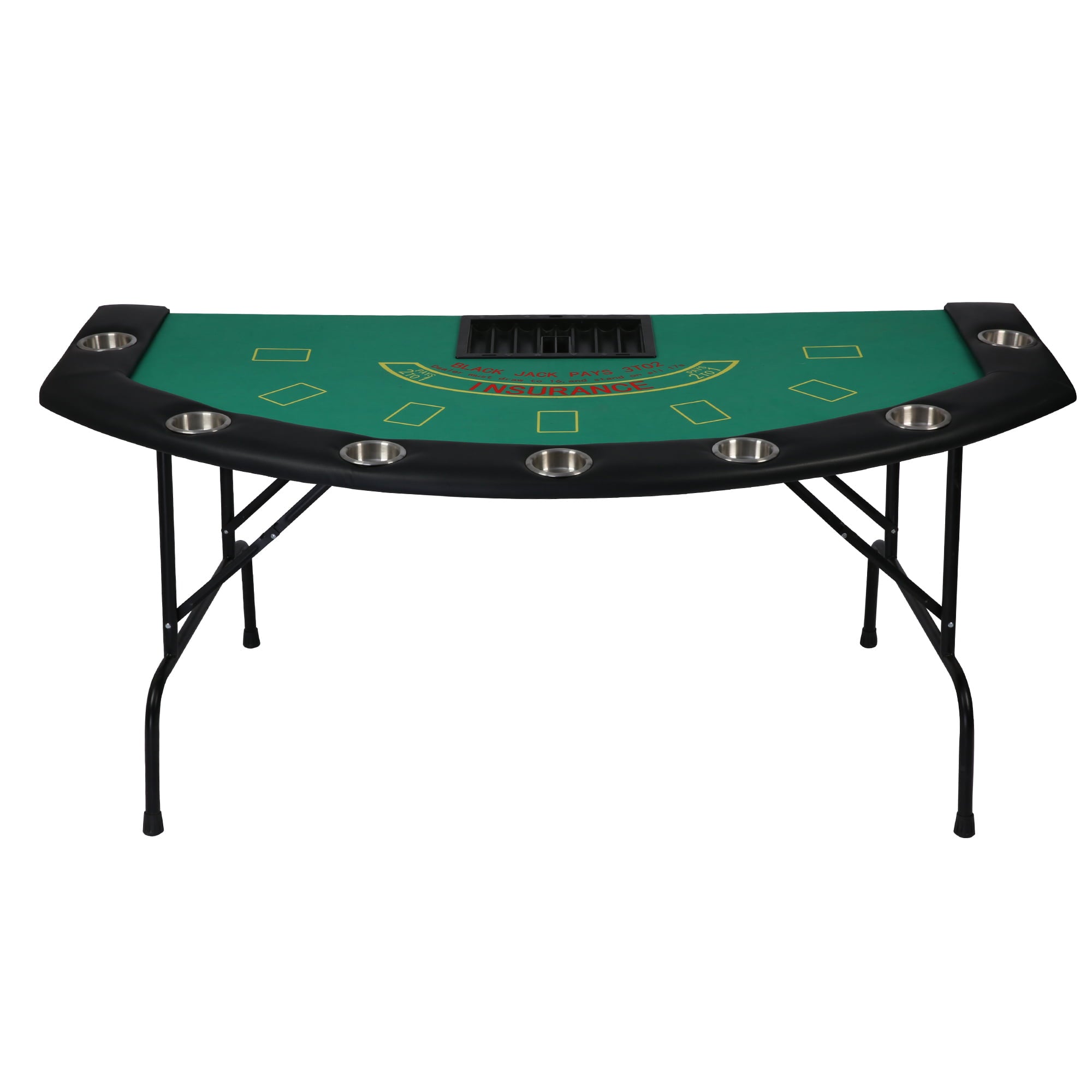 Karmas Product Folding Poker Table for 7 Player,71" Blackjack Table with Foldable Legs and Removable Metal Cup Holder,Green Felt