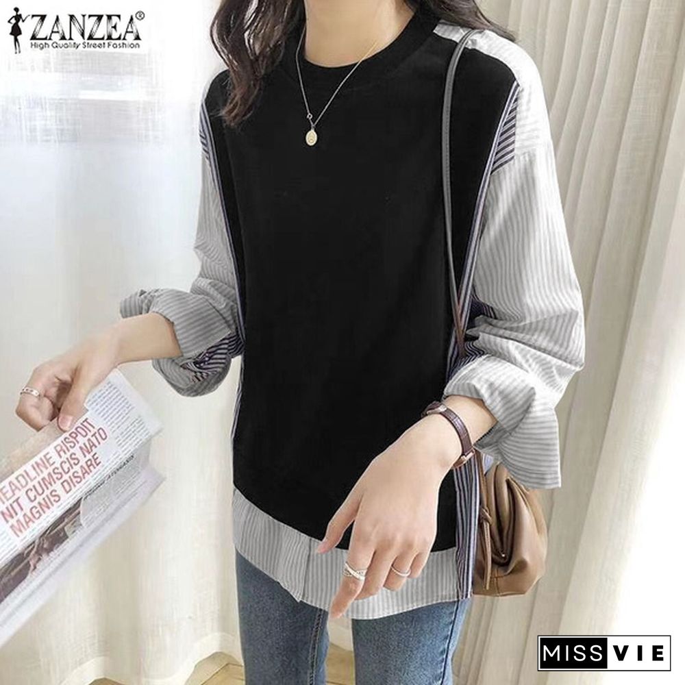 Women Casual Full Sleeved Top O Neck Cotton Holiday Spring Patchwork Retro Shirt Blouse Plus Size