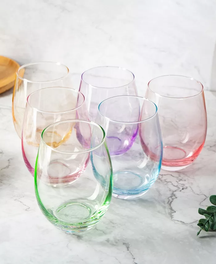 The Wine Savant Glass Colored Stemless Wine Glass Set of 6