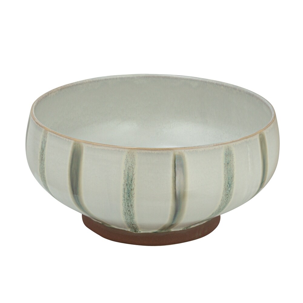 Hand Painted Stoneware Bowl with Stripes and Reactive Glaze   10.0\