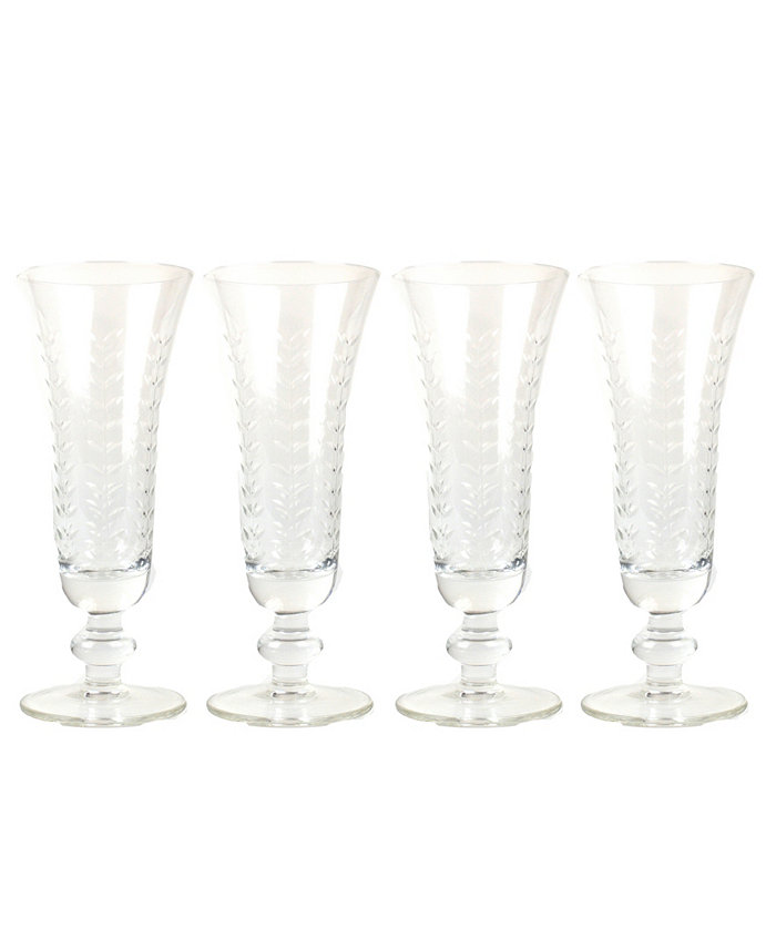 8 Oak Lane Glass Etched Champagne Flute 4 Piece Set