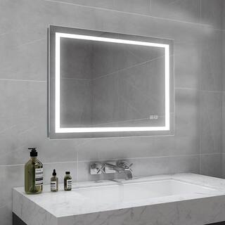 TOOLKISS 32 in. W x 24 in. H Large Rectangular Frameless Anti-Fog LED Light Dimmable Wall Bathroom Vanity Mirror in Silver TK19035