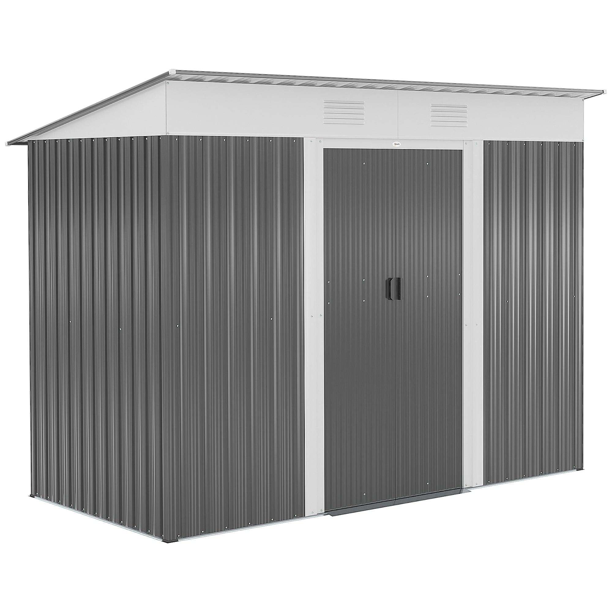 Outsunny 8' x 4' Backyard Garden Tool Storage Shed with Dual Locking Doors, 2 Air Vents and Steel Frame, Black/White