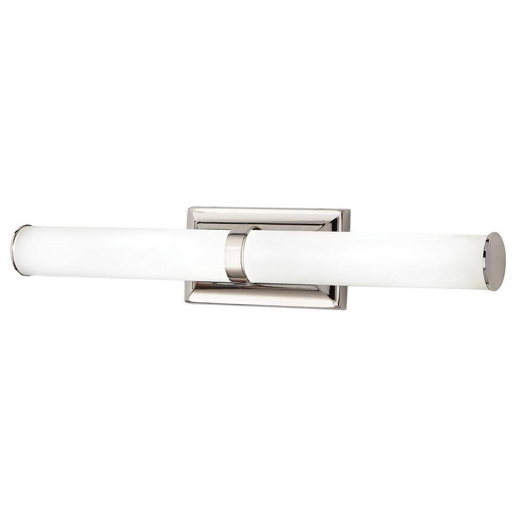 Home Decorators Collection Rolande 100-Watt Equivalent Polished Nickel LED Vanity Light with Tube Etched Glass 22838
