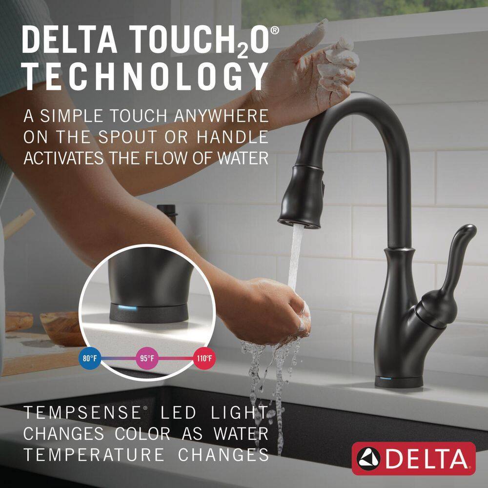 Delta Leland Single-Handle Bar Faucet with Touch2O Technology in Matte Black 9678T-BL-DST