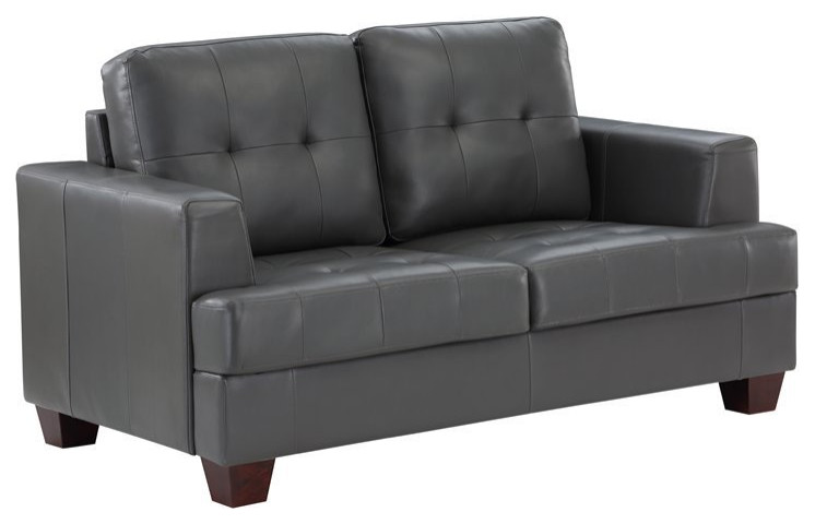 Lexicon Hinsall Faux Leather Loveseat in Gray   Transitional   Loveseats   by Homesquare  Houzz