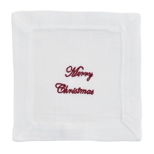 Embroidered Cocktail Napkins With Merry Christmas Design (Set of 12)