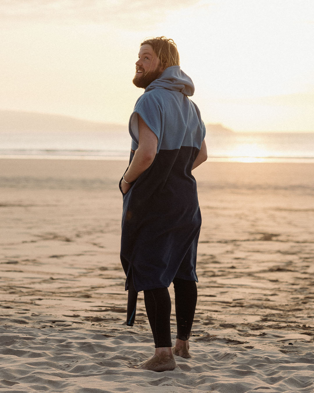 Baja Recycled Towel Poncho - Provincial Blue/ Dark Denim