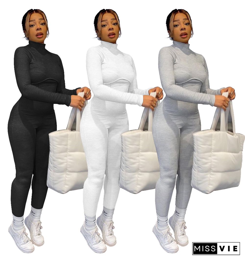 Turtleneck Long Sleeve Bodycon Fitness Jumpsuit