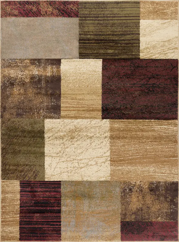 Elegance 8 x 10 Brown， Red， and Green Area Rug