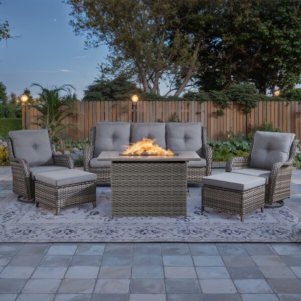 Patio Glider Chair Sofa with Fire Pit Table