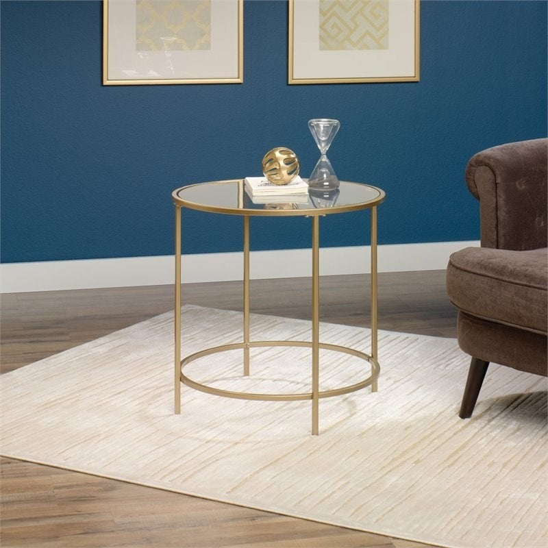 Home Square Glass Top Nightstand in Satin Gold (Set of 2)