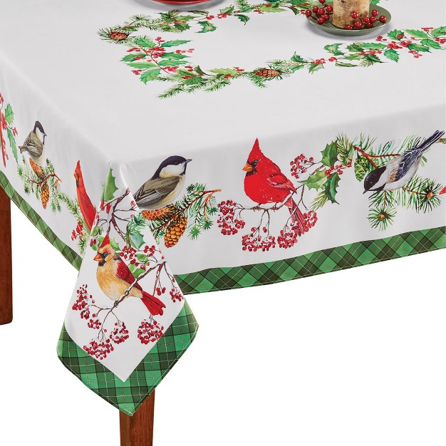 Collections Etc Cardinal Chickadee Plaid Border Tablecloth