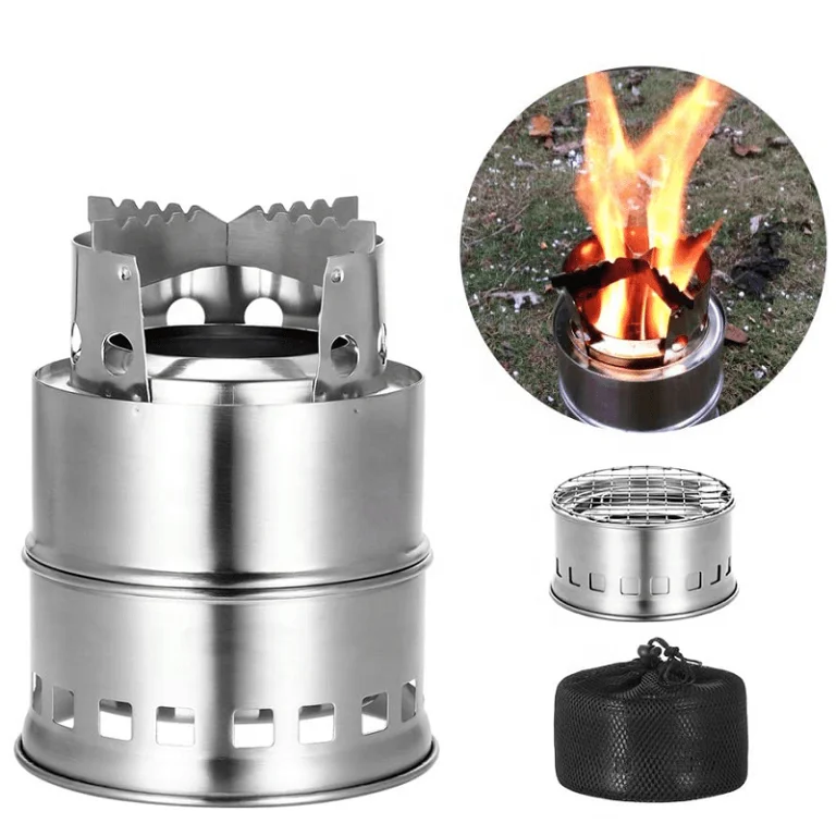 Outdoor Mini Fire Stove Burning Camping stove 304 Stainless Steel Hiking Picnic Bbq Stove for camping accessories