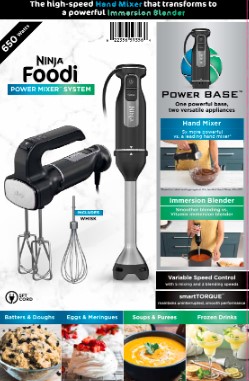 Ninja Foodi Power Mixer System， Black Immersion Blender and Hand-Mixer Combo， CI100