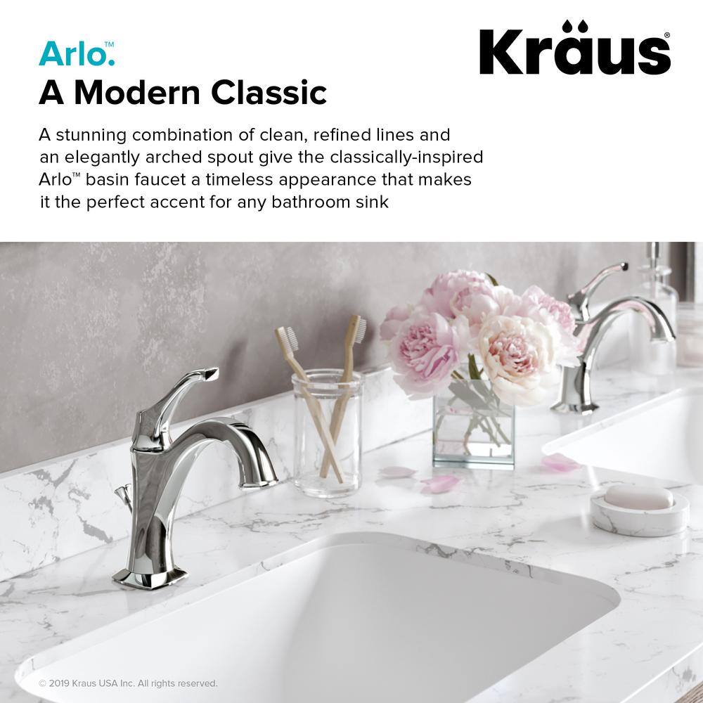 KRAUS Arlo Brushed Gold Basin Bathroom Faucet with Lift Rod Drain and Deck Plate KBF-1201BG