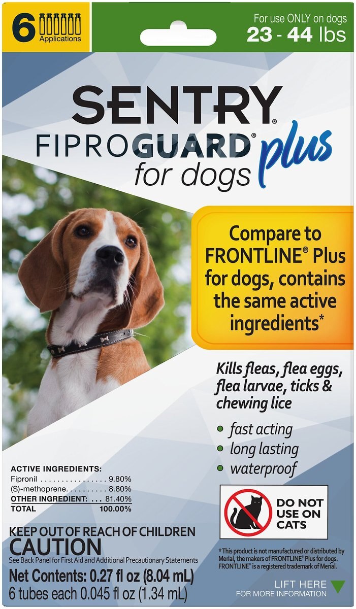 Sentry Fiproguard Plus Squeeze-On Flea and Tick Treatment For Dogs， 23 - 44lbs