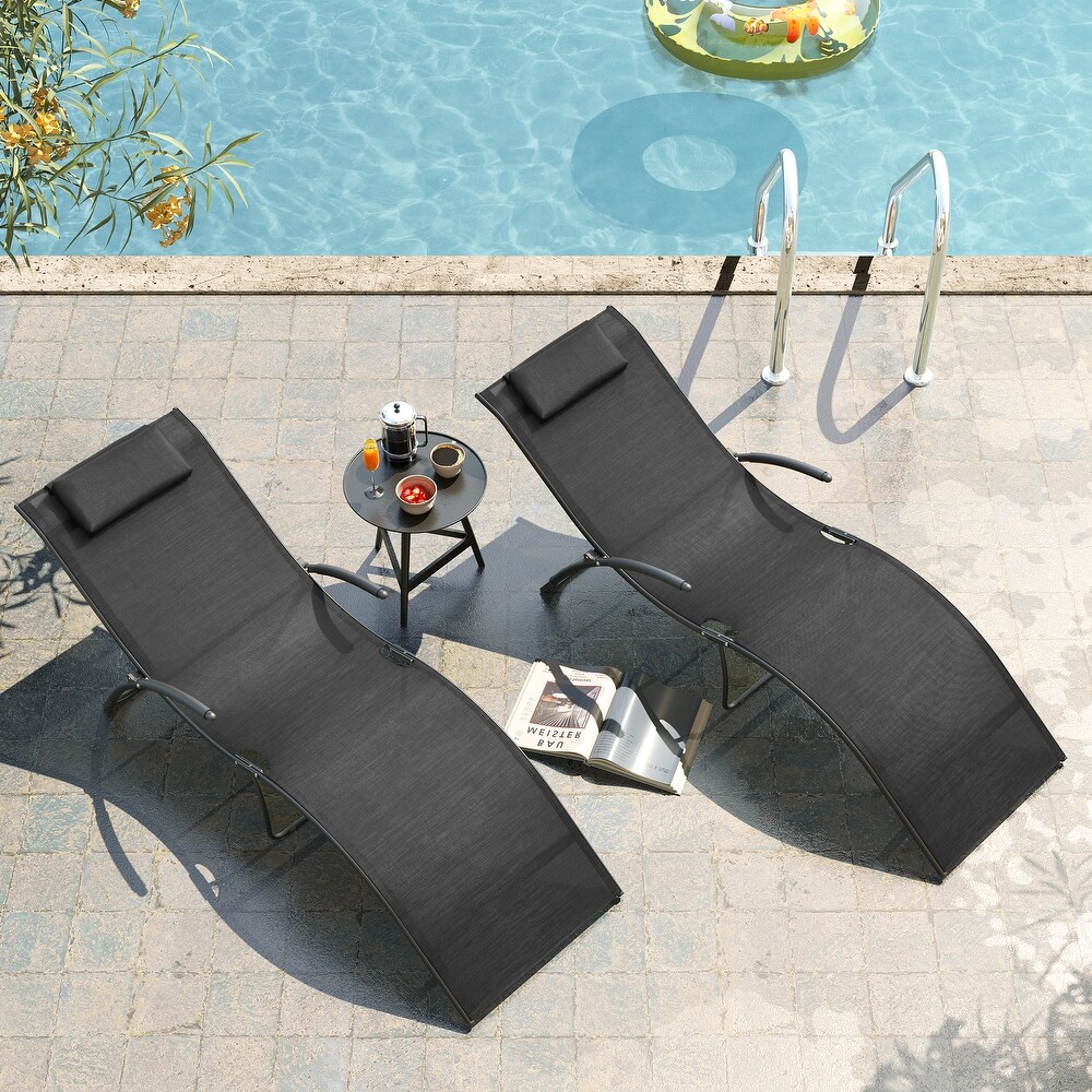 Pellebant 2PCS Chaise Chairs Lounge Patio Folding Recliner with Headrest   N/A