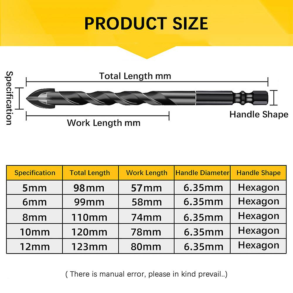 Masonry Drill Bits 10pcs For Tile Brick Glass Plastic Porcelain Marble Wood Ceramic Wall Mirror With 5 6 8 10 12mm Black No.255177