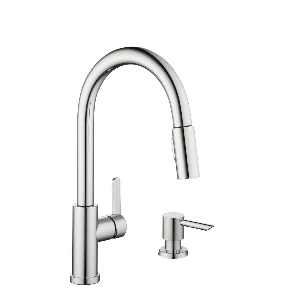 Glacier Bay Paulina Single-Handle Pull-Down Sprayer Kitchen Faucet with TurboSpray FastMount and Soap Dispenser in Chrome HD67780-1001