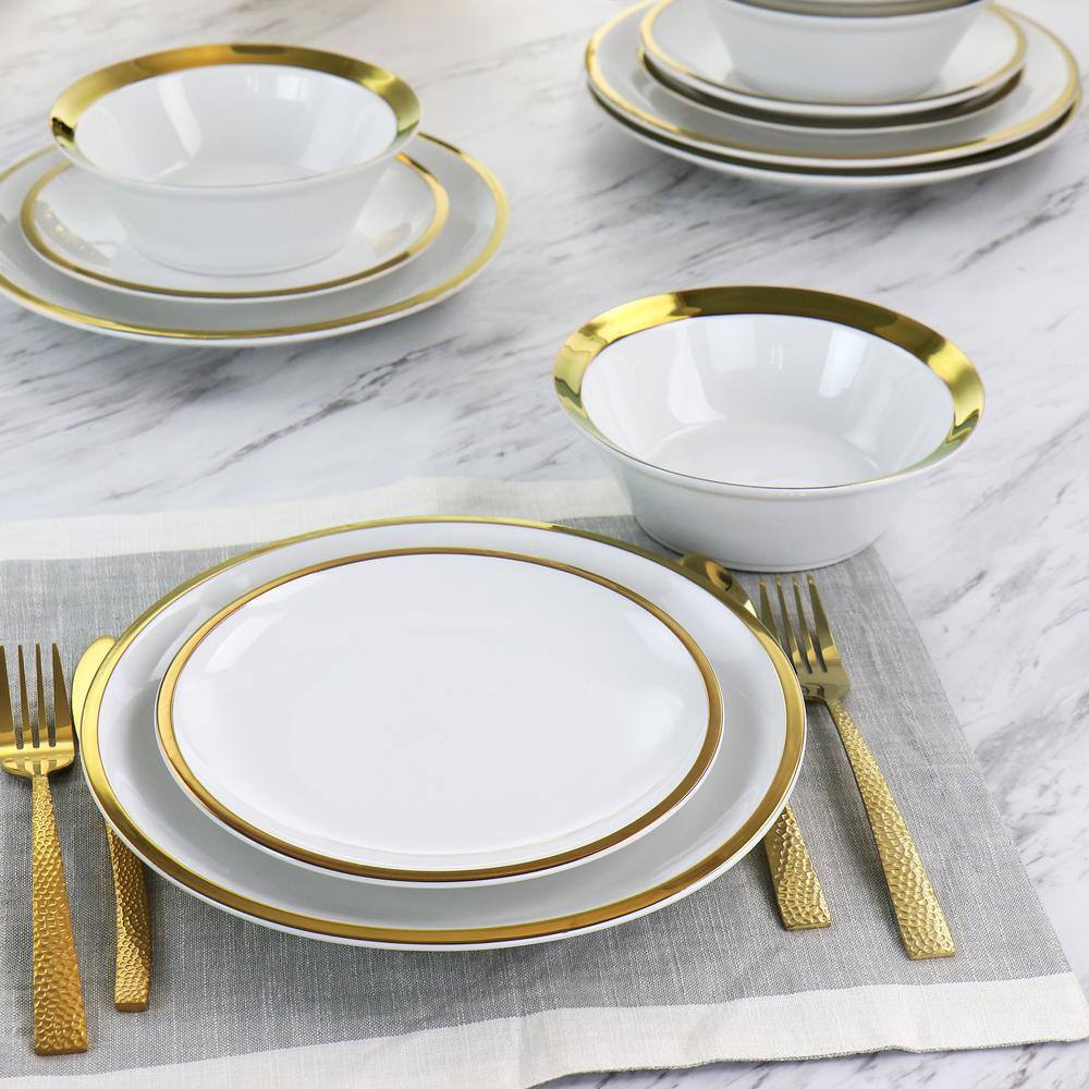 GIBSON HOME Premier Gold Fine Ceramic 12-Piece Dinnerware Set 985116525M