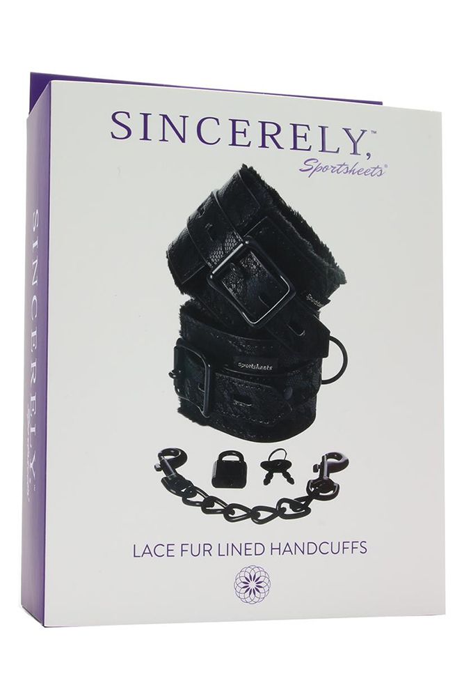 Sincerely Fur Lined Lace Handcuffs in Black