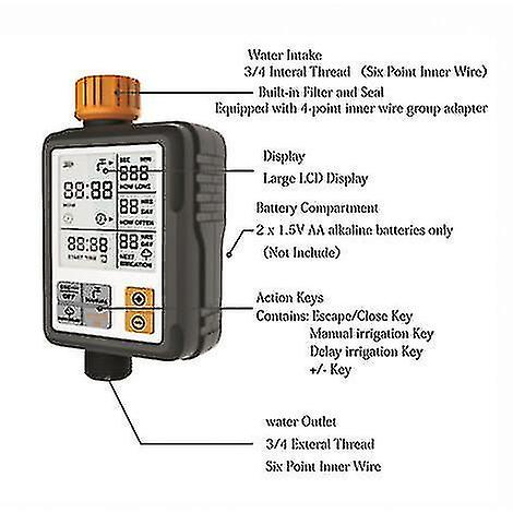 Automatic Watering Controller and Timer Automatic Watering Timer Big Screen Smart Irrigation - Black