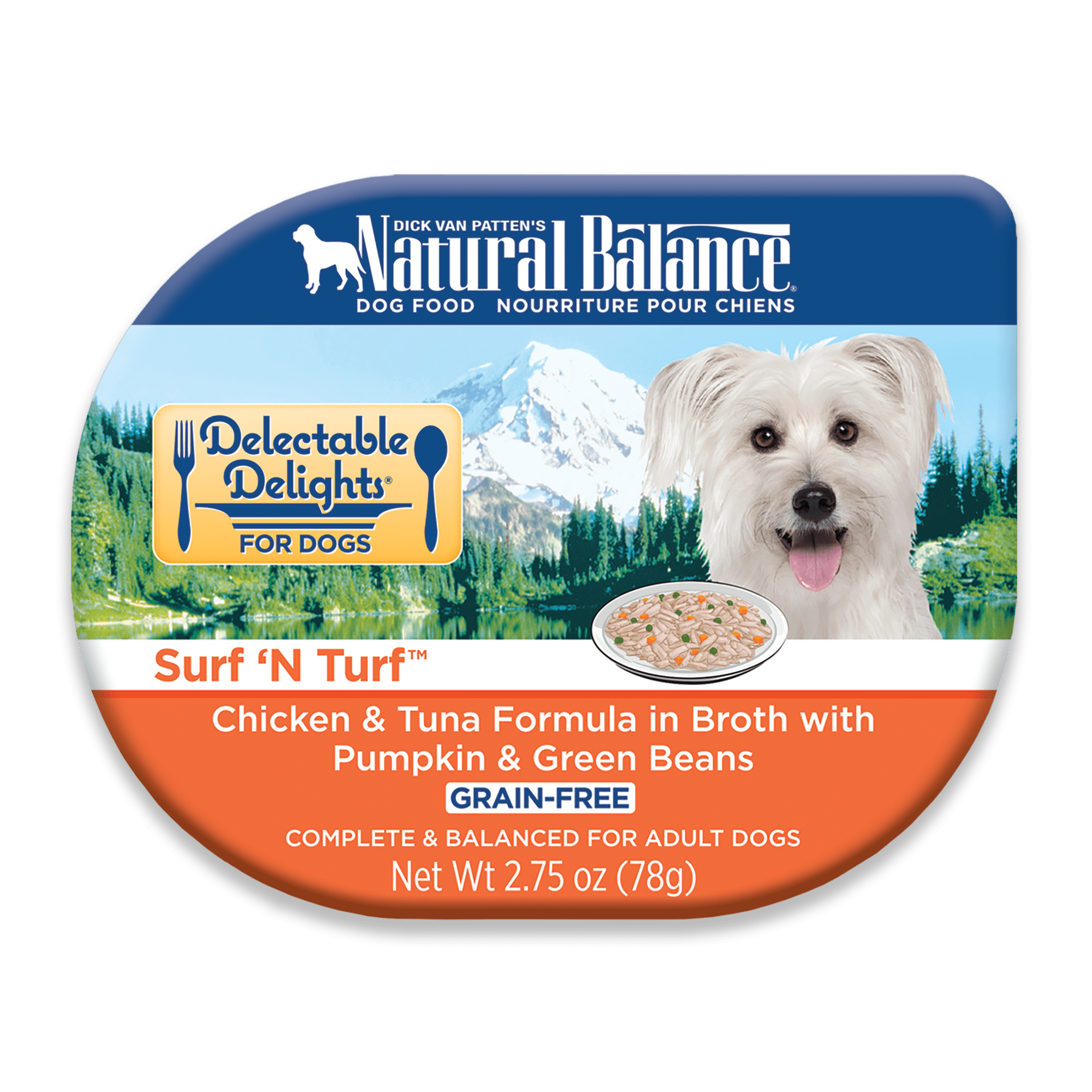 Natural Balance Delectable Delights Grain Free Surf 'N Turf Chicken  Tuna Adult Dog Food， 2.75 oz.， Case of 24