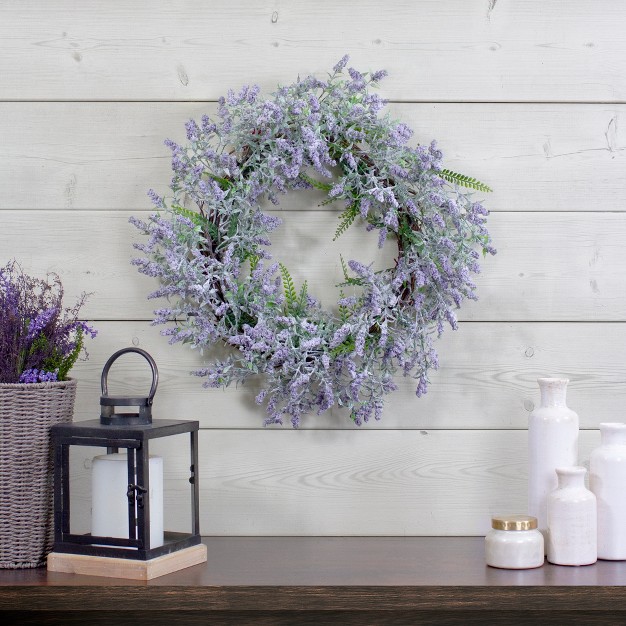 Northlight Lavender And Leaves Spring Floral Artificial Wreath Purple 22 inch