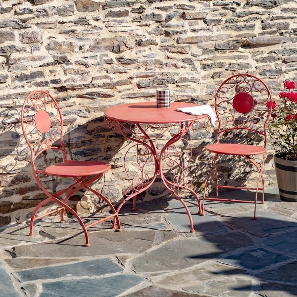 Three Piece Metal Bistro Set in Flamingo Pink 