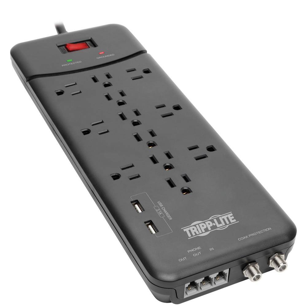 Tripp Lite Protect It 12-Outlet Surge Protector with 2 USB Ports TLP128TTUSBB