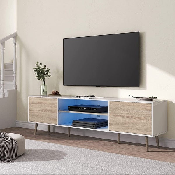 TV Stand for 60 inch TV Entertainment Center，White and Oak-53 inch