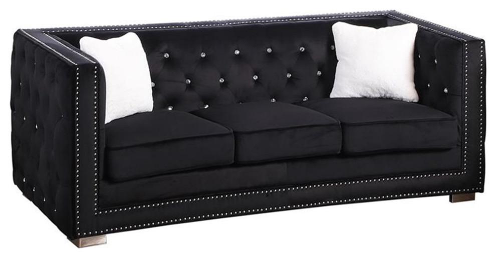 Best Master DeLuca Embellished Fabric Tufted Living Room Sofa in Black   Contemporary   Sofas   by Homesquare  Houzz