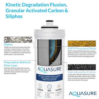 AQUASURE Fortitude Compact Under Sink Multi-Purpose Water Filtration System with CarbonKDF and Siliphos Scale Inhibiting Media AS-FC50H-CKS