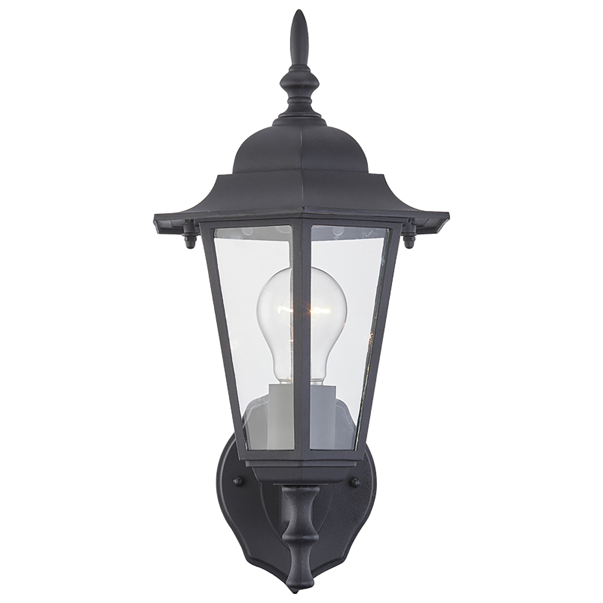 1-Light Matte Black Porch Light Fixture Wall Mounted Outdoor Lighting Wall Sconce with Clear Glass and Base E26 Hukoro