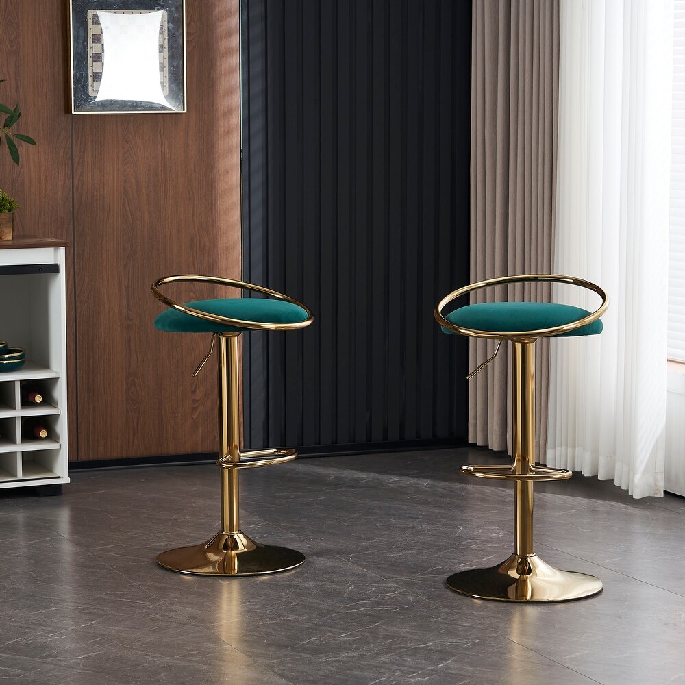 Modern Height Adjustable Velvet Padded 360 Swivel Barstool(2PCS/CTN)