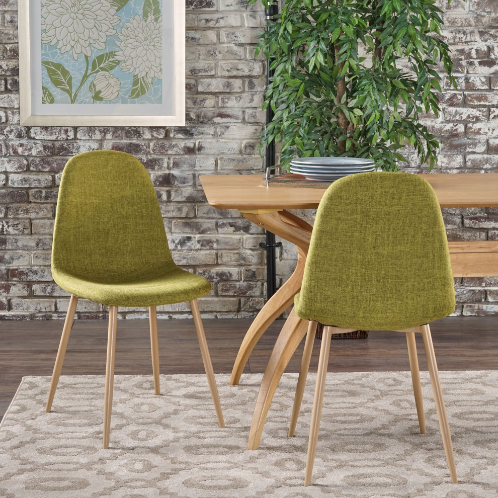 GDF Studio Resta Fabric Dining Chairs With Wood Finished Metal Legs  Set of 2   Midcentury   Dining Chairs   by GDFStudio  Houzz