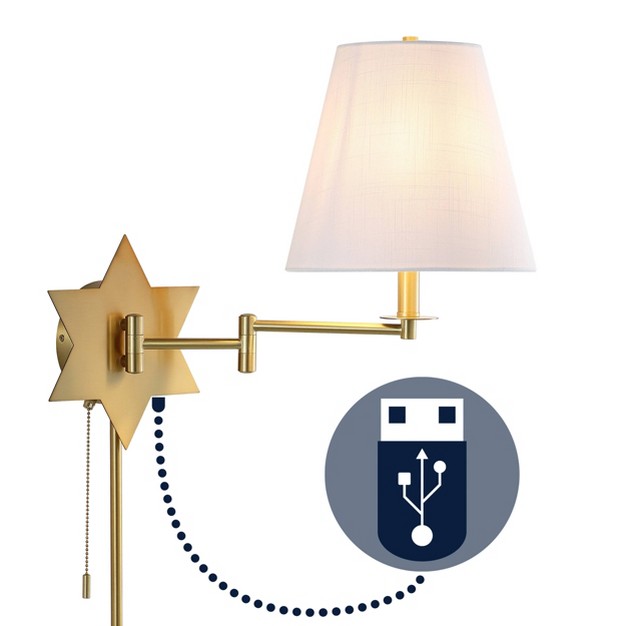 1 light David Swing Arm Star Wall Sconce With Pull chain And Usb Charging Port Jonathan Y