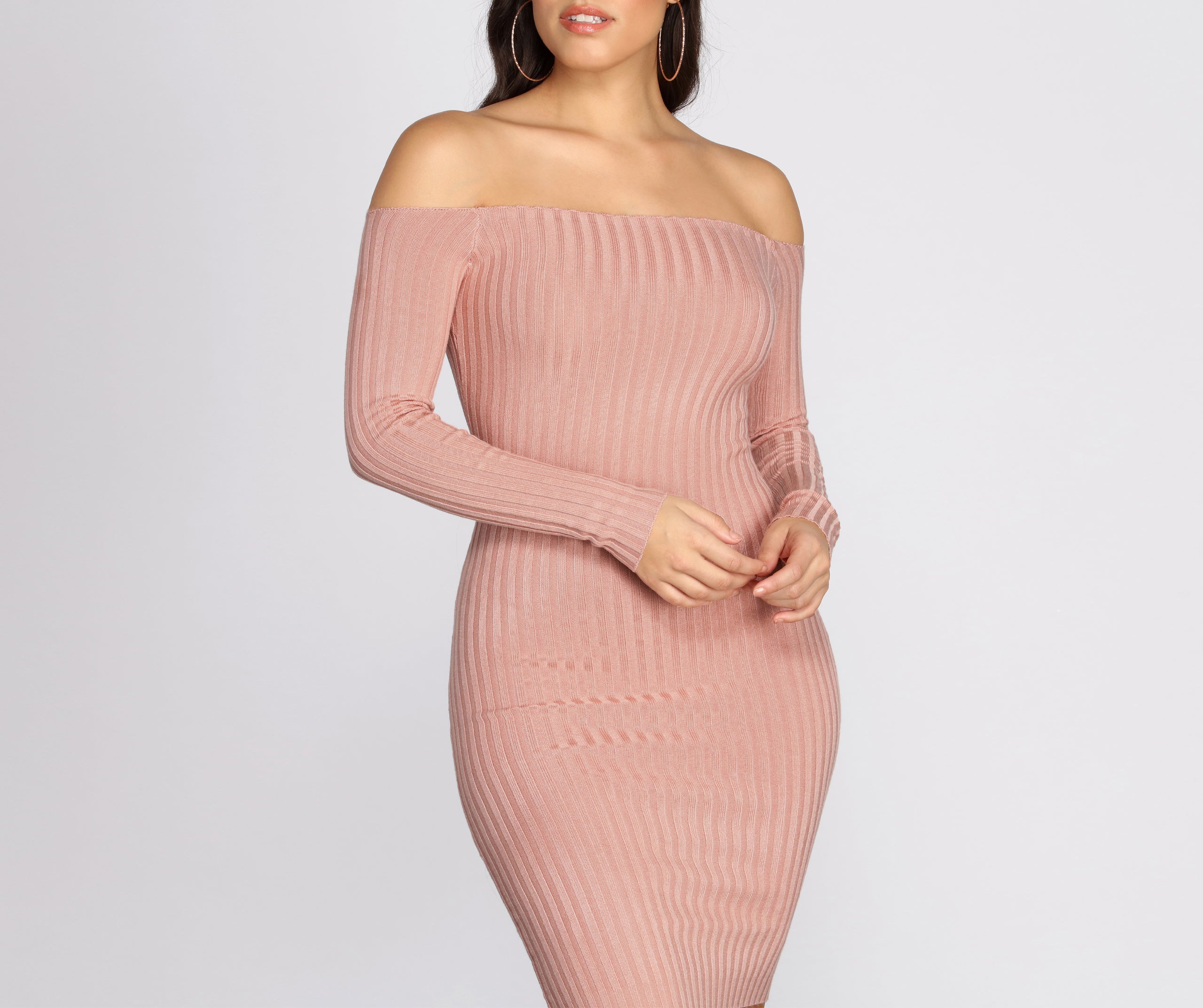 Ribbed Off Shoulder Sweater Dress