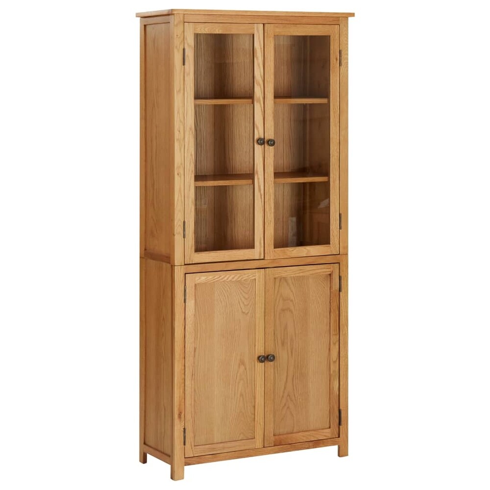 vidaXL Bookshelf Bookcase with 4 Doors Decor Cabinet Solid Oak Wood and Glass